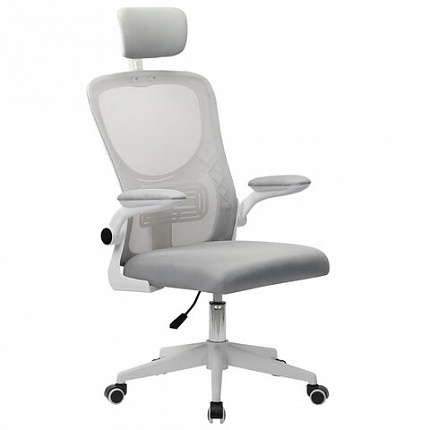 Кресло CROMEX (КРОМЕКС) "Dynamic CH-699", откидные подлокотники, пластик белый, сетка/ткань TW, серое, 533070