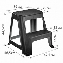 Стремянка-табурет, 2 ступени, стационарная, пластиковая, нагрузка 120 кг, вес 2,4 кг, черная, IDEA, М 2296