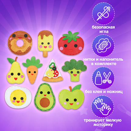 Набор для шитья игрушки из фетра "Вкусняшки", 10 игрушек, ЮНЛАНДИЯ, 664734