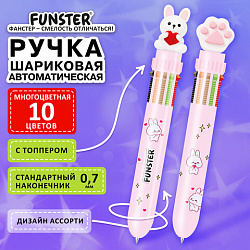 Ручка многоцветная с топпером шариковая автоматическая 10 ЦВЕТОВ FUNSTER (ФАНСТЕР) "WOW", ассорти, узел 0,7 мм, линия 0,35 мм, 144382
