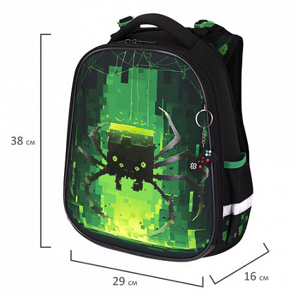 Ранец BRAUBERG PREMIUM, 2 отделения, с брелоком, "Digital spider", LED-ЛАМПОЧКИ, 38х29х16 см, 273101