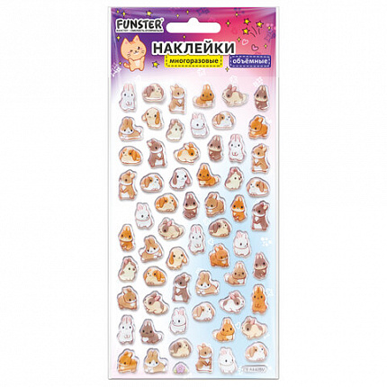 Наклейки объемные зефирные и гелевые 17,5х9,5 см, ассорти 12 видов, FUNSTER (ФАНСТЕР), 666677