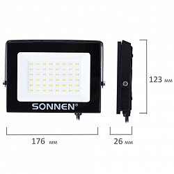 Прожектор светодиодный 50 Вт, 6500 К, 4000 Лм, 50 м2, IP65, 176x123x26 мм, черный, SONNEN, 238414