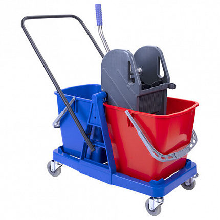 Тележка уборочная BRABIX, 2 съемных ведра 23 л, механический отжим, пластиковый каркас, 606659