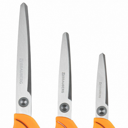Ножницы BRAUBERG "PROFESSIONAL" 3 шт. (135, 180, 210 мм), серо-оранжевые ручки, ВЫГОДНАЯ УПАКОВКА, 272981