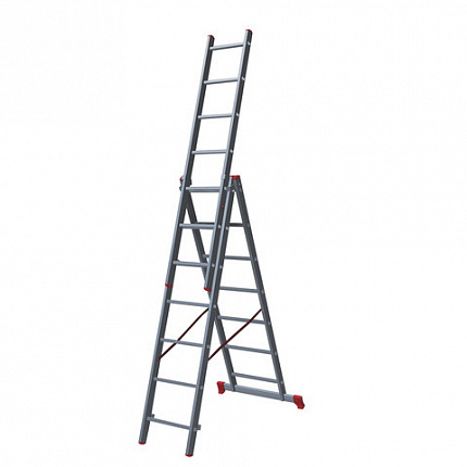 Лестница-трансформер 3-х секционная 3х7 ступеней, высота 4,5 м (3 секции по 1,9 м), нагрузка 150 кг, алюминий, НОВАЯ ВЫСОТА, 1230307