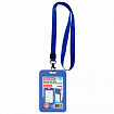 Бейдж вертикальный (85х54 мм), лента 45 см с карабином, СЛАЙДЕР, синий, BRAUBERG EXTRA, 238830