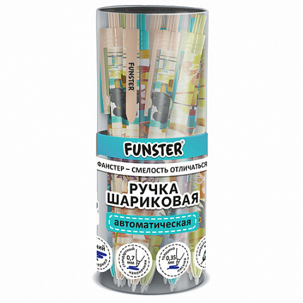 Ручка шариковая автоматическая с принтом FUNSTER "CUTE ANIMALS", корпус soft-touch, СИНЯЯ, пишущий узел 0,7 мм, линия письма 0,35 мм, 144402