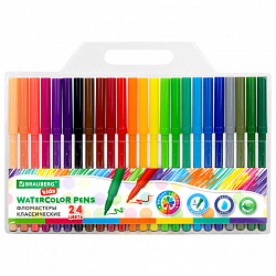 Фломастеры BRAUBERG KIDS КЛАССИЧЕСКИЕ 24 цвета, вентилируемый колпачок, ПВХ-упаковка, 152602