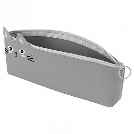 Пенал ЮНЛАНДИЯ ЮНИОР, 1 отделение, искусственная кожа, "Gray kitty", 20х9х7 см, 273819