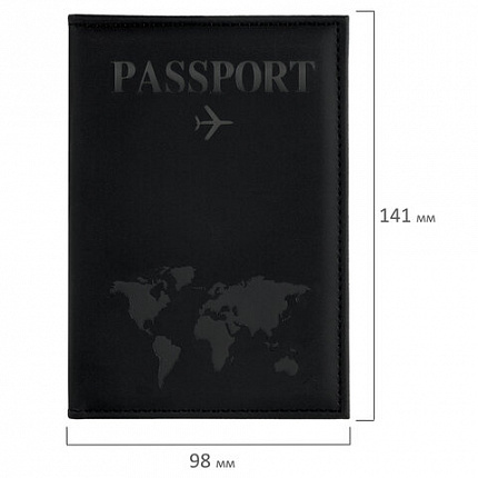 Обложка для паспорта "Passport map", экокожа soft-touch, черная, STAFF, 238760
