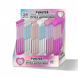 Ручка поворотная с топпером шариковая FUNSTER (ФАНСТЕР) "SHINY HEART&PAW", СИНЯЯ, ассорти, пишущий узел 0,7 мм, 144519