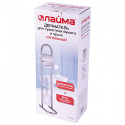 Ершик для унитаза СТОЙКА + держатель туалетной бумаги, сталь/пластик, зеркальный, LAIMA, 607433