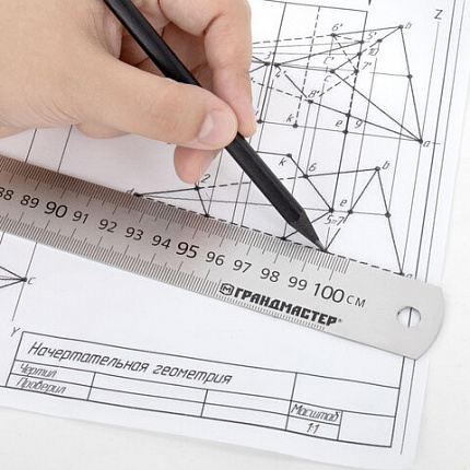 Линейка металлическая 100 см СУПЕРПРОЧНАЯ, ПВХ-чехол, ГРАНДМАСТЕР, 210815