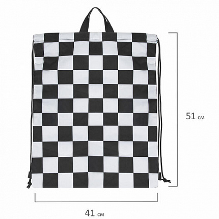 Мешок для обуви BRAUBERG большой удобный с ручкой, 51х41 см, "Black and White", 271595