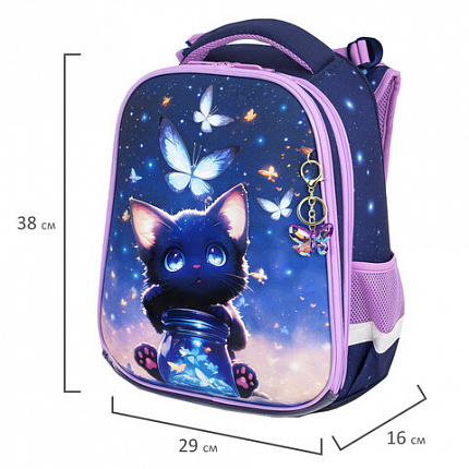 Ранец BRAUBERG PREMIUM, 2 отделения, с брелоком, "Night catcher", СВЕТЯЩИЙСЯ, 38х29х16 см, 273099