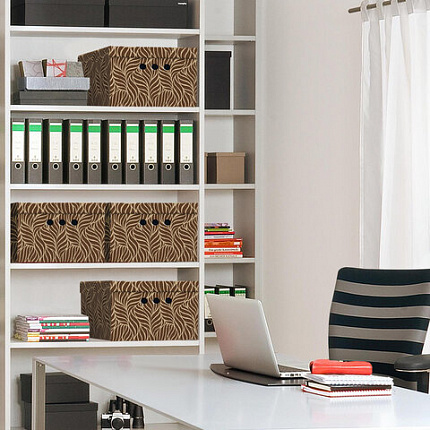 Короб для хранения из плотного микрогофрокартона 330х250х185 мм, КОМПЛЕКТ 4 ШТ., BRAUBERG HOME "Узор", 271816