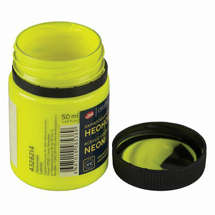 Краска акриловая флуоресцентная "Декола", банка 50 мл, лимонная, Невская Палитра, 4328214