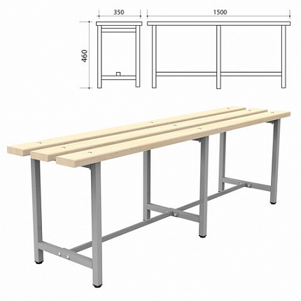 Скамья деревянная на металлокаркасе "СТ 3", 1500х350х460 мм, регулируемые опоры, каркас металлический серый, сиденье дерево