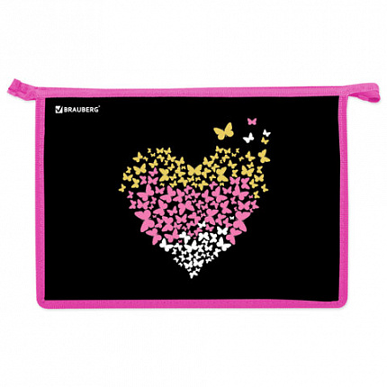 Папка для труда на молнии BRAUBERG А4, 2 отделения, органайзер, Shining heart, 272210