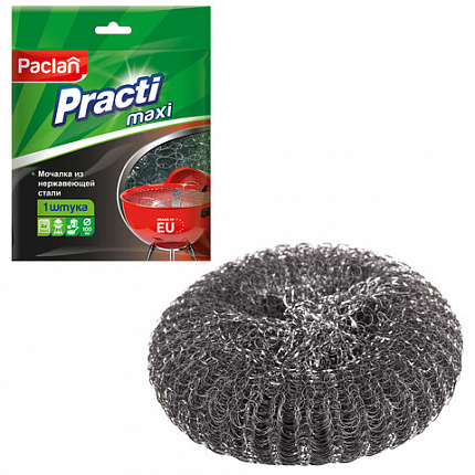 Губка (мочалка) металлическая, сетчатая, 38 г, БОЛЬШАЯ, для посуды, гриля, плиты, PACLAN "Practi"