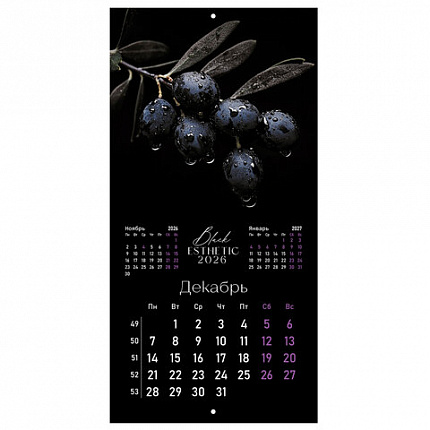 Календарь настенный перекидной 2026г, BRAUBERG, 12 листов, 28,5х28,5см, Black esthetic, 116927