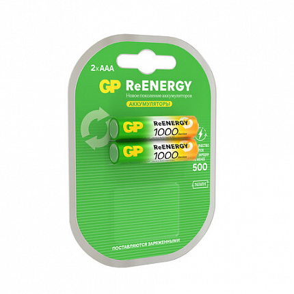Батарейки аккумуляторные GP ReEnergy Ni-Mh мизинчиковые КОМПЛЕКТ 2 шт., ААА (HR03), 950 mAh, 100AAAHCRGY, 100AAAHCRGY-2CR