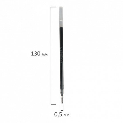Стержень гелевый BRAUBERG 130 мм, ЧЕРНЫЙ, узел 0,5 мм, линия письма 0,35 мм, 170167