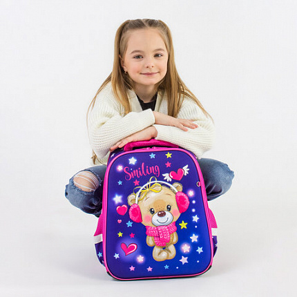 Ранец BRAUBERG FIT, 2 отделения, "Smiling bear", 3D-панель, 38х27х14 см, 270614