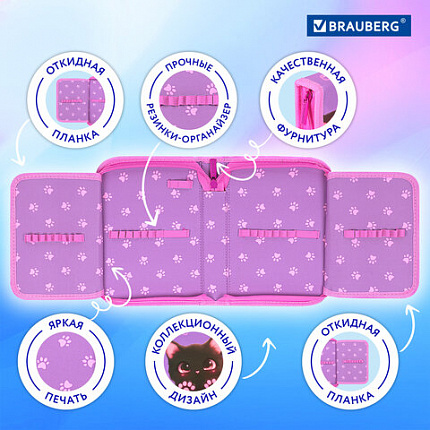 Пенал BRAUBERG, 1 отделение, 2 откидные планки, полиэстер, 21х14 см, "Paw prints", 273526