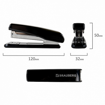 Степлер №24/6, 26/6 BRAUBERG "Standard", до 30 листов, черный, 272755