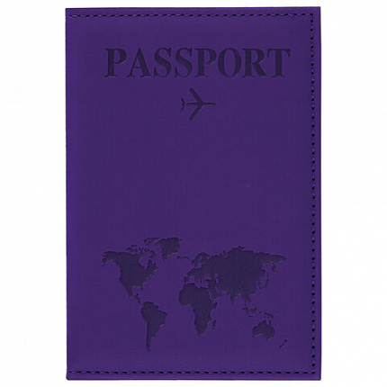 Обложка для паспорта "Passport map", экокожа soft-touch, фиолетовая, STAFF, 238762