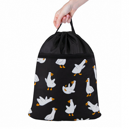 Мешок для обуви BRAUBERG БОЛЬШОЙ, с ручкой, карман на молнии, сетка, 49х41 см, "Crazy geese", 274638