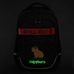 Рюкзак BRAUBERG MOTION, 2 отделения, 3 кармана, "Calm capy", СВЕТЯЩИЙСЯ, 41х28х17 см, 272032