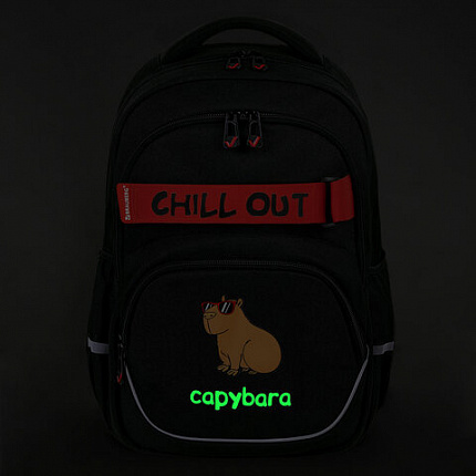 Рюкзак BRAUBERG MOTION, 2 отделения, 3 кармана, "Calm capy", СВЕТЯЩИЙСЯ, 41х28х17 см, 272032