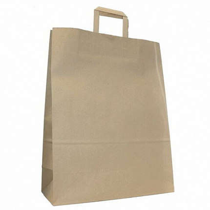 Крафт-пакет бумажный 24х14х29 см, плоские ручки, плотность 90 г/м2, 110517