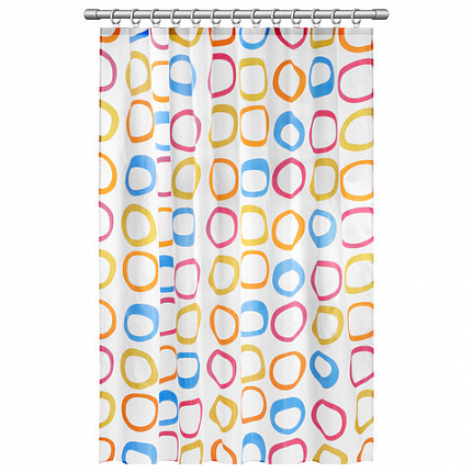 Шторка для ванной ПОЛИЭСТЕР, 180х200 см, кольца в комплекте, КРУГИ, PRIMILA (ПРИМИЛА), 700086