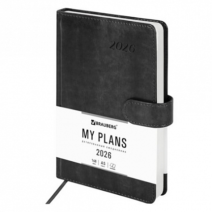 Ежедневник датированный 2026 А5 138x213 мм, BRAUBERG "Legend", под кожу, застежка, серый, 117068