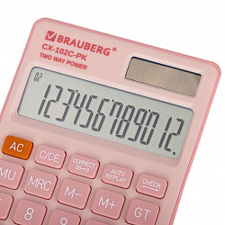 Калькулятор карманный BRAUBERG CX-102C-PK (76x126 мм), 12 разрядов, двойное питание, РОЗОВЫЙ, 272650