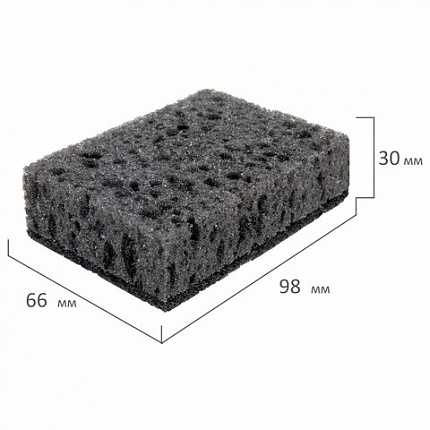 Губки для посуды 9,8х6,6х3 см, КОМПЛЕКТ 10 шт., SQUARE BLACK, КРУПНОПОРИСТЫЙ поролон с абразивным слоем, LAIMA, 608648
