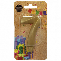 Свеча-цифра для торта "7", форма ГРАНЬ, золото, 7 см, на ножке, в блистере, 1705