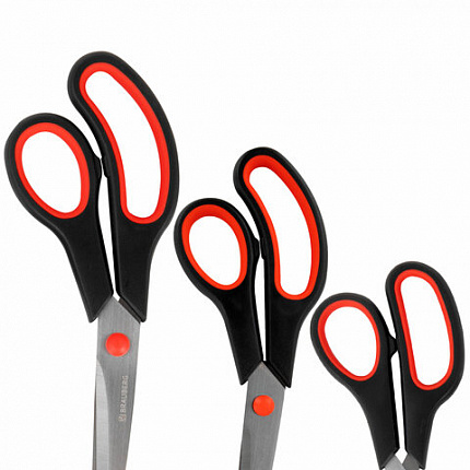 Ножницы BRAUBERG SOFT GRIP НАБОР 5 штук (140, 170, 190, 220, 240 мм), эргономичные черно-красные ручки, ВЫГОДНАЯ УПАКОВКА, 238410