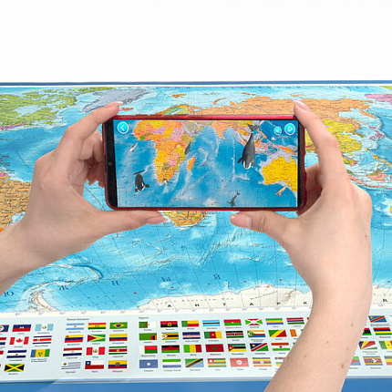 Карта мира политическая 199х134 см, 1:15,5М, с ламинацией, интерактивная, европодвес, BRAUBERG, 112387