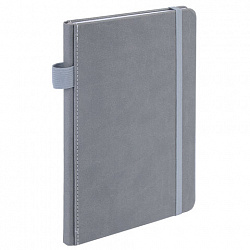 Блокнот А5 135x212 мм BRAUBERG "Edge", под кожу, резинка, держатель, 80 л., клетка, серый, 117146