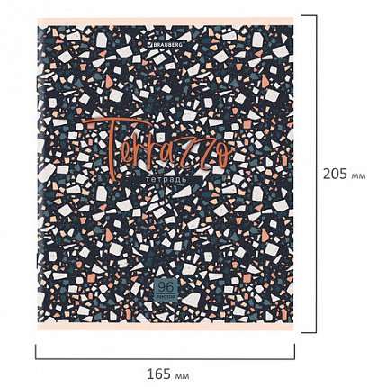 Тетрадь А5 96 л. BRAUBERG скоба, клетка, обложка картон, "Terrazzo" (микс в спайке), 404437