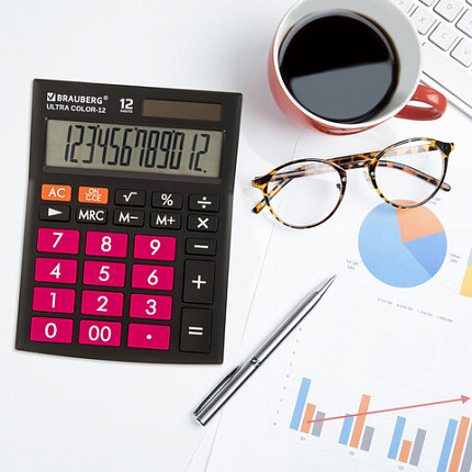 Калькулятор настольный BRAUBERG ULTRA COLOR-12-BKWR (192x143 мм), 12 разрядов, двойное питание, ЧЕРНО-МАЛИНОВЫЙ, 250500