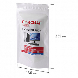 Салфетки для экранов всех типов и пластика (запасной блок) ОФИСМАГ, пакет 100 шт., влажные, 511686