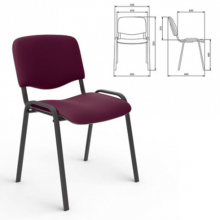 Стул для персонала и посетителей "ИЗО", черный каркас, ткань бордовая, В-20/С-13
