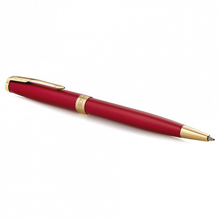 Ручка шариковая PARKER "Sonnet Core Intense Red Lacquer GT", корпус красный глянцевый лак, позолоченные детали, черная, 1931476