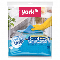 Салфетки ЦЕЛЛЮЛОЗНЫЕ (губчатые), 15,5х17,5 см, КОМПЛЕКТ 3 шт., СУПЕРвпитываемость, YORK, 24010